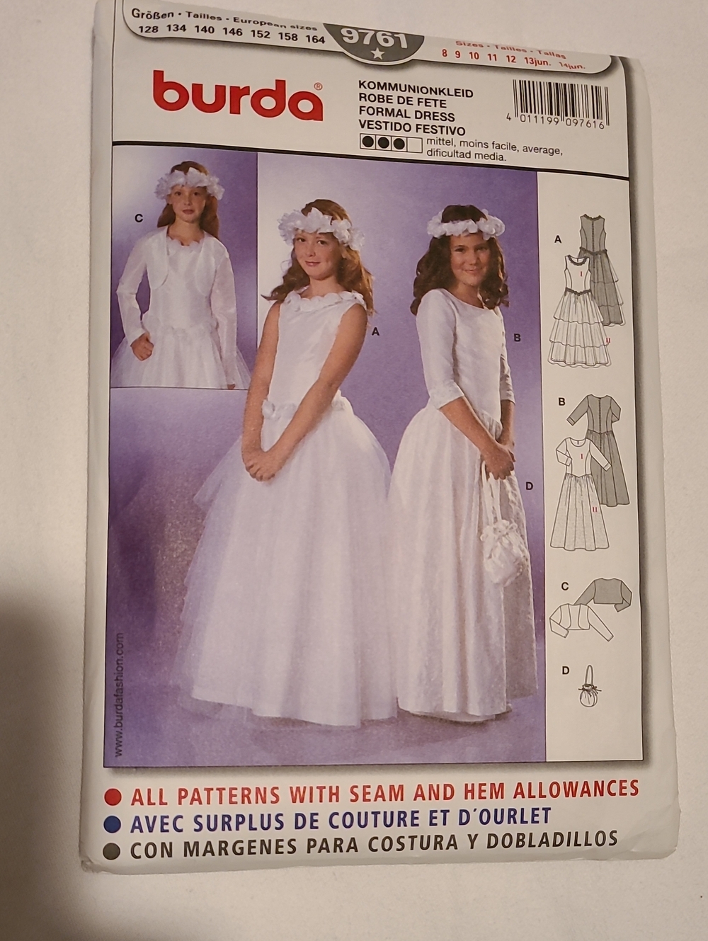 Burda Dress Pattern 9761 Size 8-14 Sewing Vest Custume Party Girls